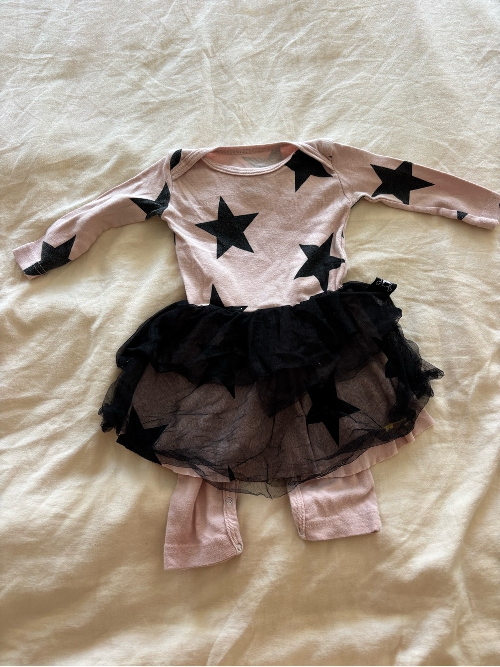 nununu Pink Star Print Romper with Black Tulle Tutu